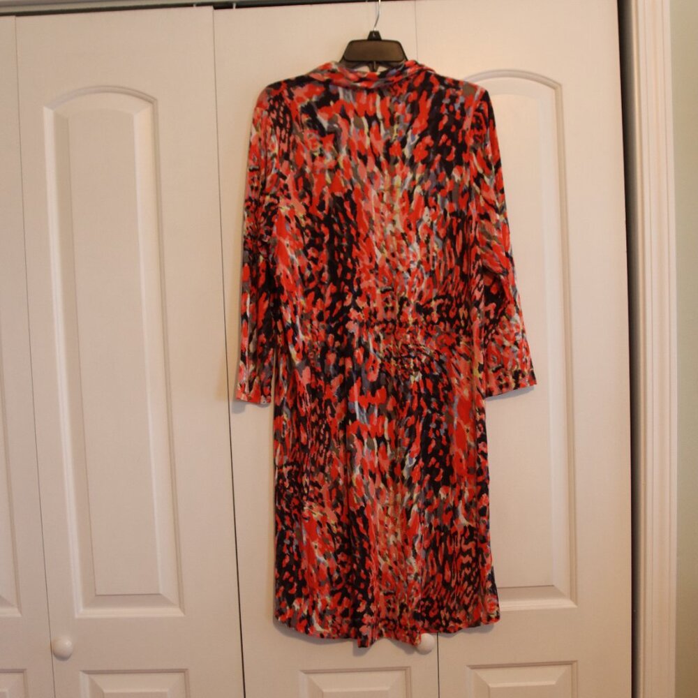 CAbi 374 Abstract Watercolor Jersey Shirt Shift Dress Belted 3/4 Sleeves Large - Picture 6 of 16